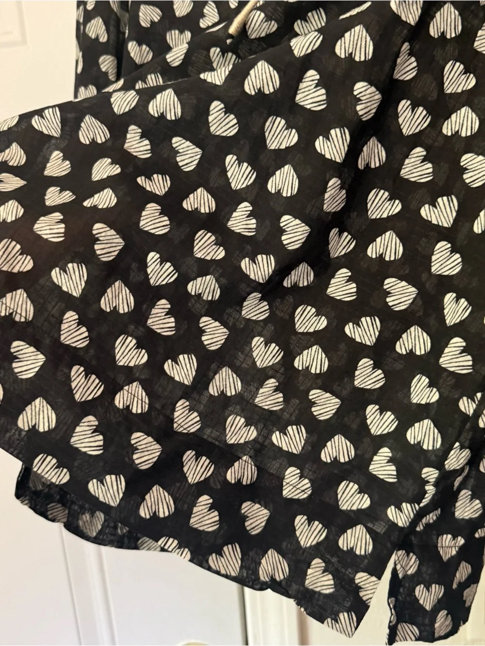 JOHNNY WAS black white cotton linen hearts striped puff long sleeve blouse top‎
